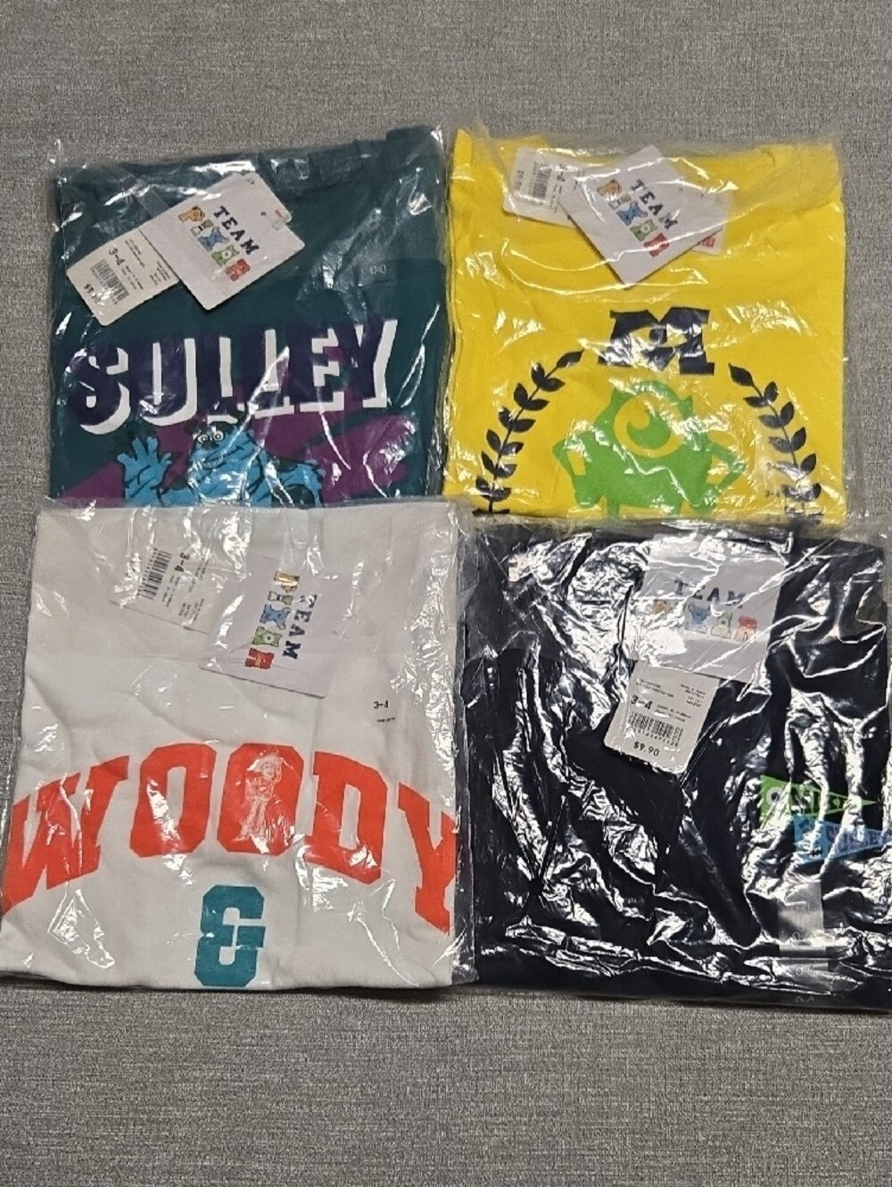 Uniqlo - Team Pixar Kids Crew Tee Bundle Of 4 - Yellow, Teal, Navy, White